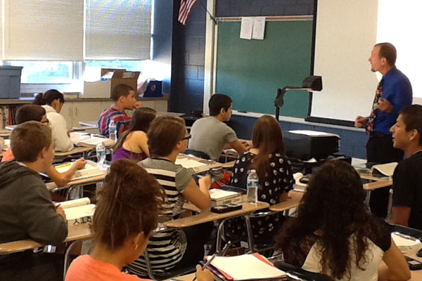 Math teacher Steve Yurek teaches his first hour CAP class to his students. He works hard to help them get great test scores. 