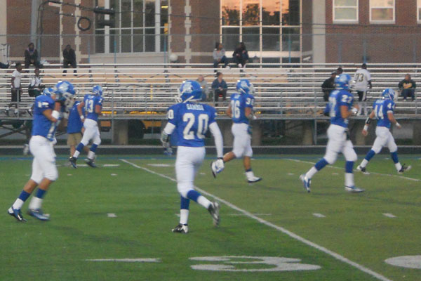 Shown here practicing before their game against Rich East, RB's football squad hoped to get their first win of the season.  It was not to be, as the team lost 34-13.