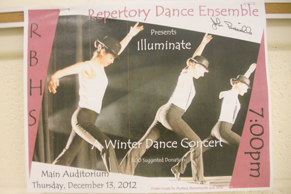 Please come out and support the Fine Arts Department and come to the Repertory Dance Ensemble Winter Concert called, Illuminate, on Thursday December 13th at 7:00P.M. in RBs Main Auditorium.