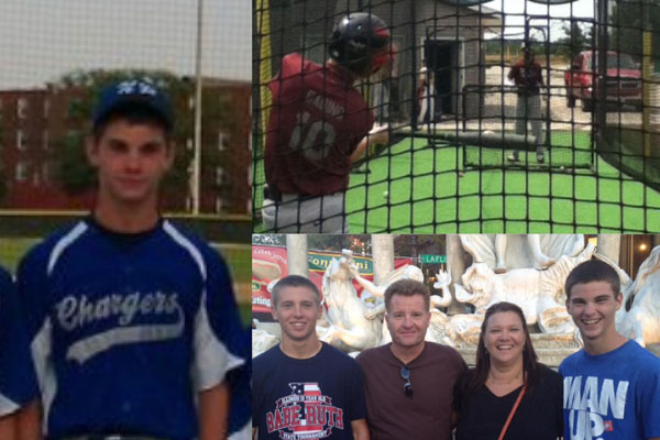 Left: Gabino after a game on his dads former travel team, the N.R Chargers.
Top Right: Gabino taking batting practice this summer at state in Genesio, IL.
Bottom Right: (From left to right) Angelo (Dominics older brother), Mr. Gabino, Mrs. Gabino, and Dominic.