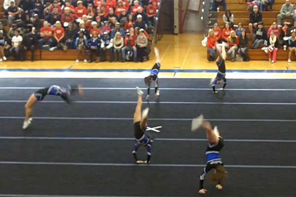 The varsity cheerleaders perform the routine which sent them to state.  This year marked the return to state after a one year absence.