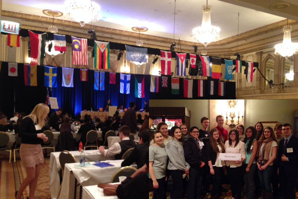 Students participated in a variety of committees (above). RB's delegates (inset) represented the country of Botswana. 