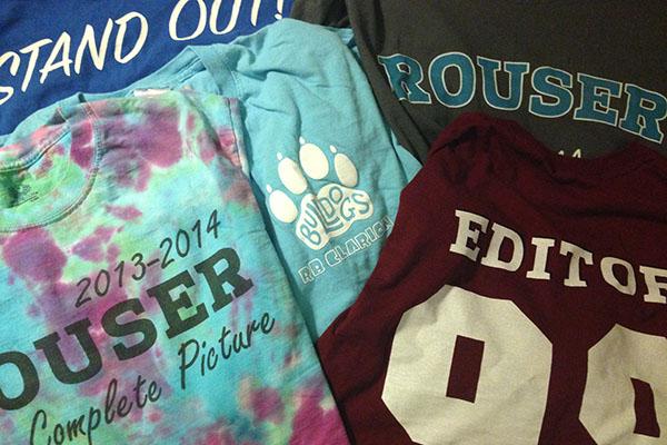 A collection of student-designed Rouser and Clarion t-shirts from past years.  Registration for 2015-16 is going on right now.  Sign up for Clarion and Rouser with your counselors!