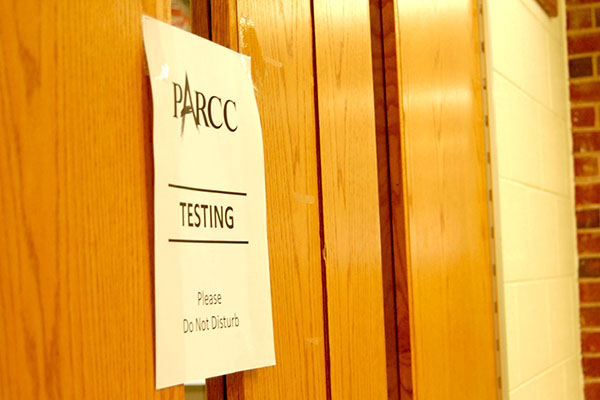 Students have moved into the East Gym for the second round of PARCC testing.  Scheduling difficulties and time allotted for testing prompted the change.