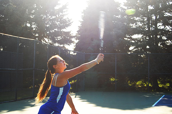 Sophomore Giulia DiMarco serves for the match. 