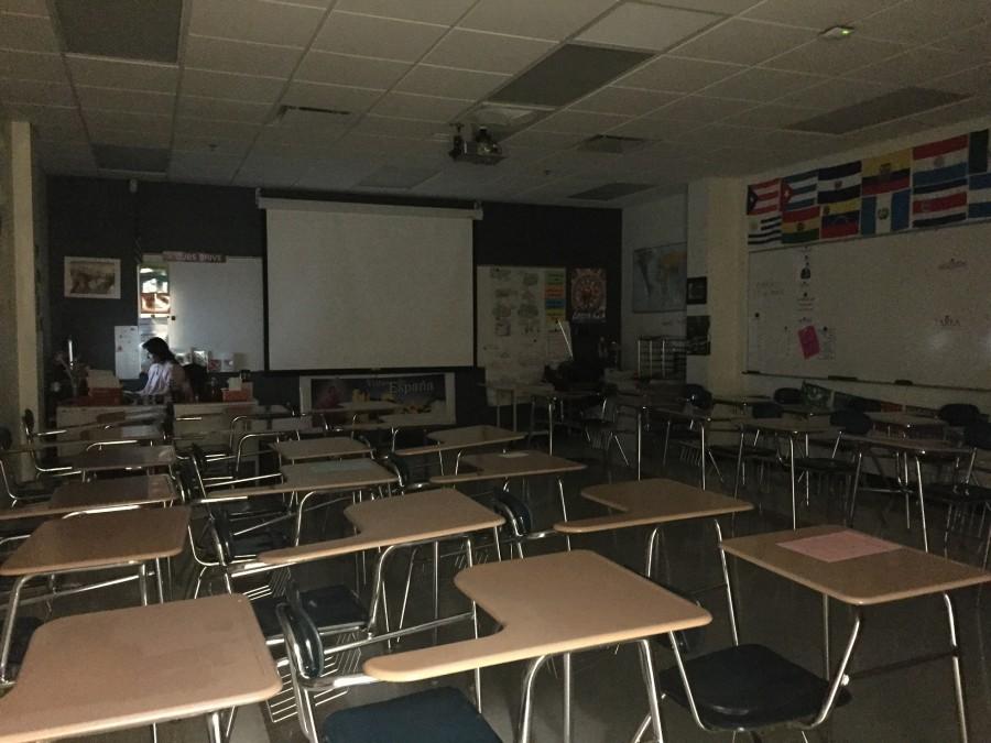 Students forced to leave windowless classrooms so teachers are still able to teach.