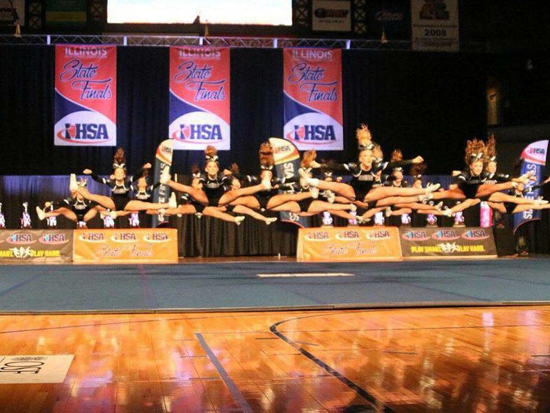 RB Cheer team competing at IHSA state finals.