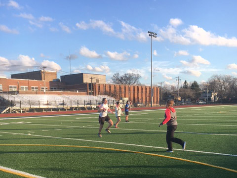 Lacrosse team practicing on RB field