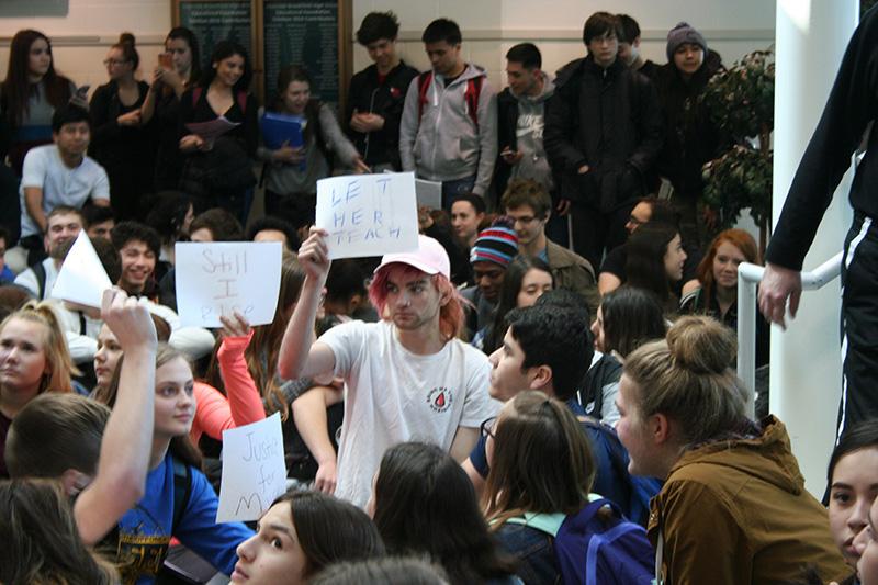 Students rally to support recently non-renewed history  teacher Jill Musil.