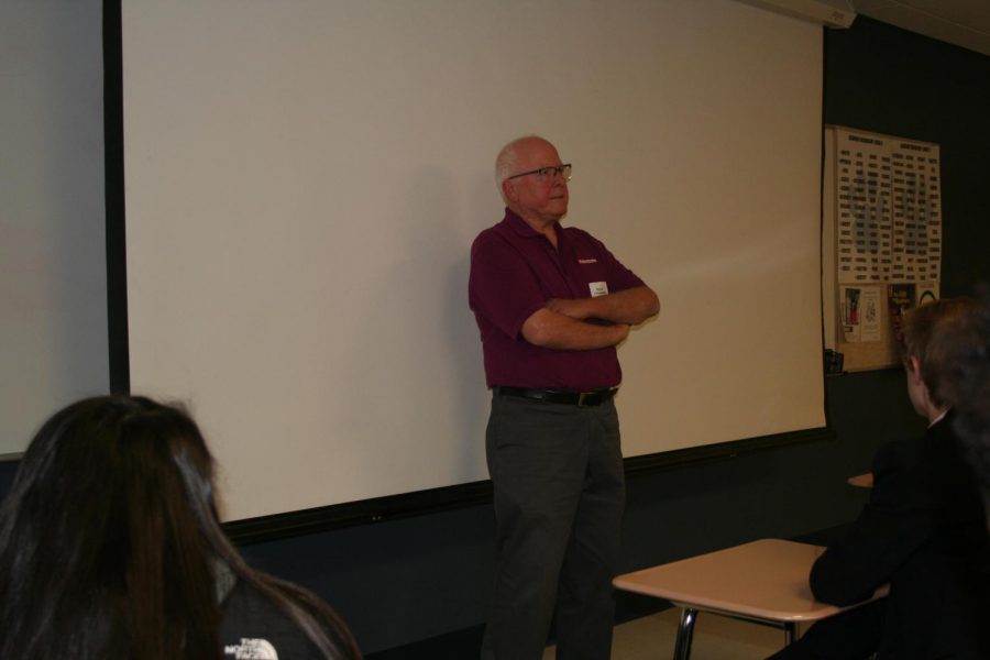 Veteran Richard Korzyniewski speaks to students during the RBHS Veterans Day classroom visits.