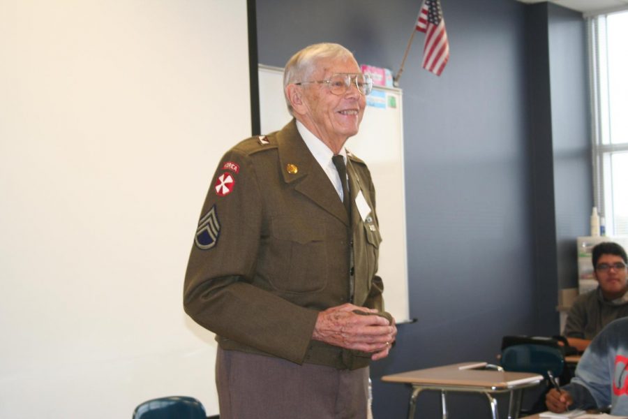 Dick Vabro sharing his military experience with the students.