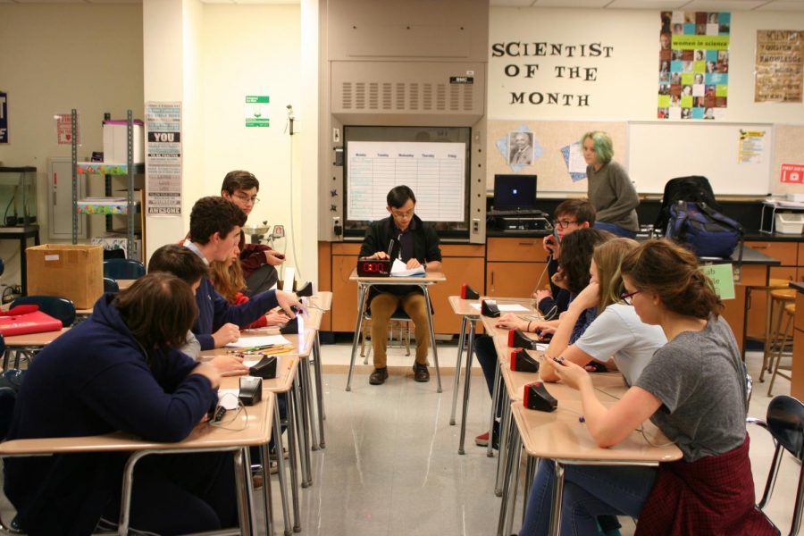 Scholastic Bowl practicing after school