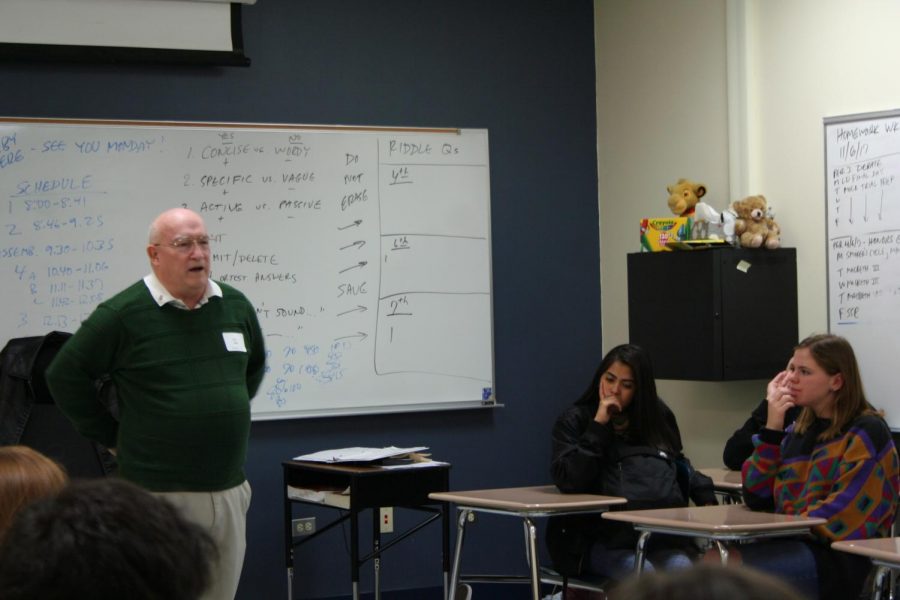 Veteran talks to high school students. 