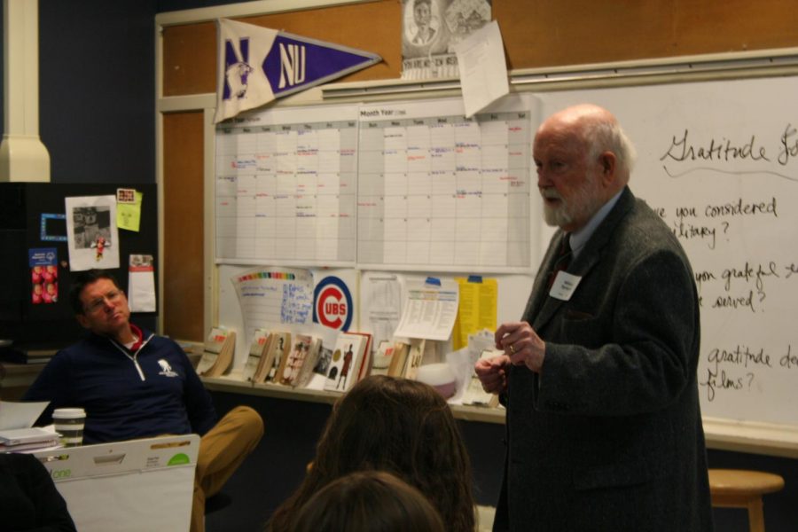 William talking to students about his experience 