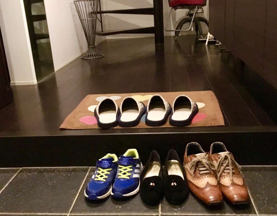 Shoes at the entrance of Rinos home in Japan. 