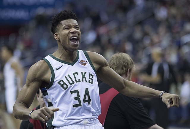 Giannis Antetokounmpo, a player for the Milwaukee Bucks, during a game.