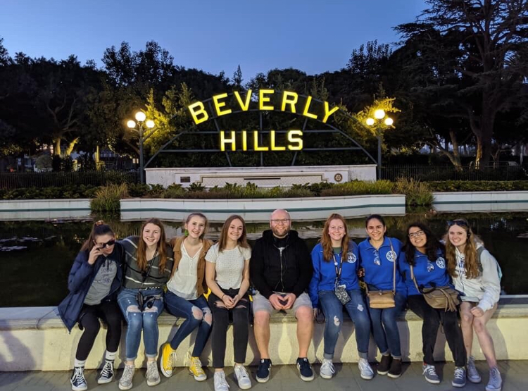 RBHS band students pose for a picture in Beverly Hills, California. Photo courtesy of RBHS Music Department Sponsors.