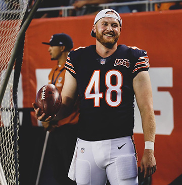 Chicago Bears long snapper Patrick Scales stands on the sidelines during the 2019-20 NFL season.