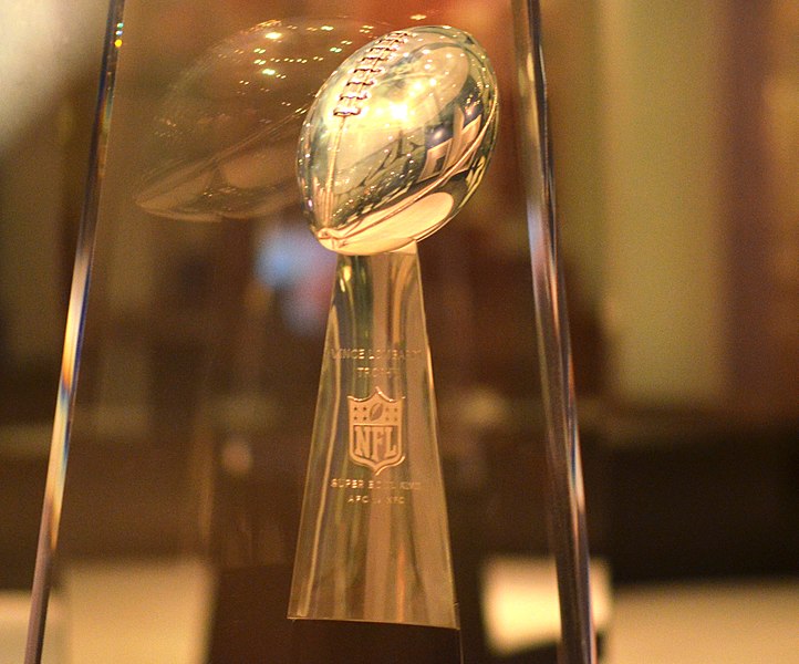 A picture of the Lombardi Trophy in its glass case.