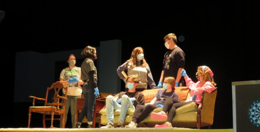 Photo of Clue cast during a rehearsal 