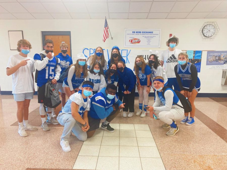 RB students pictured wearing crazy blue and white.