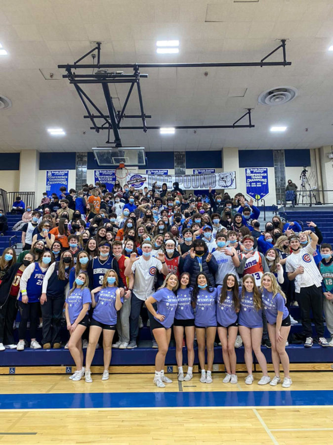 The Riverside Brookfield High School's "6th Man" student section at the Boy's Basketball senior night.